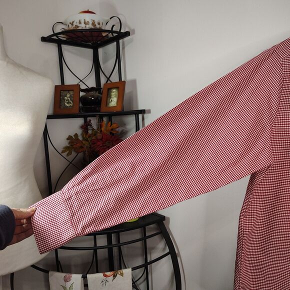 IZOD Varsity Oxford Slim Fit Medium Men Red Plaid Long Sleeve Button Down Shirt - Picture 4 of 6